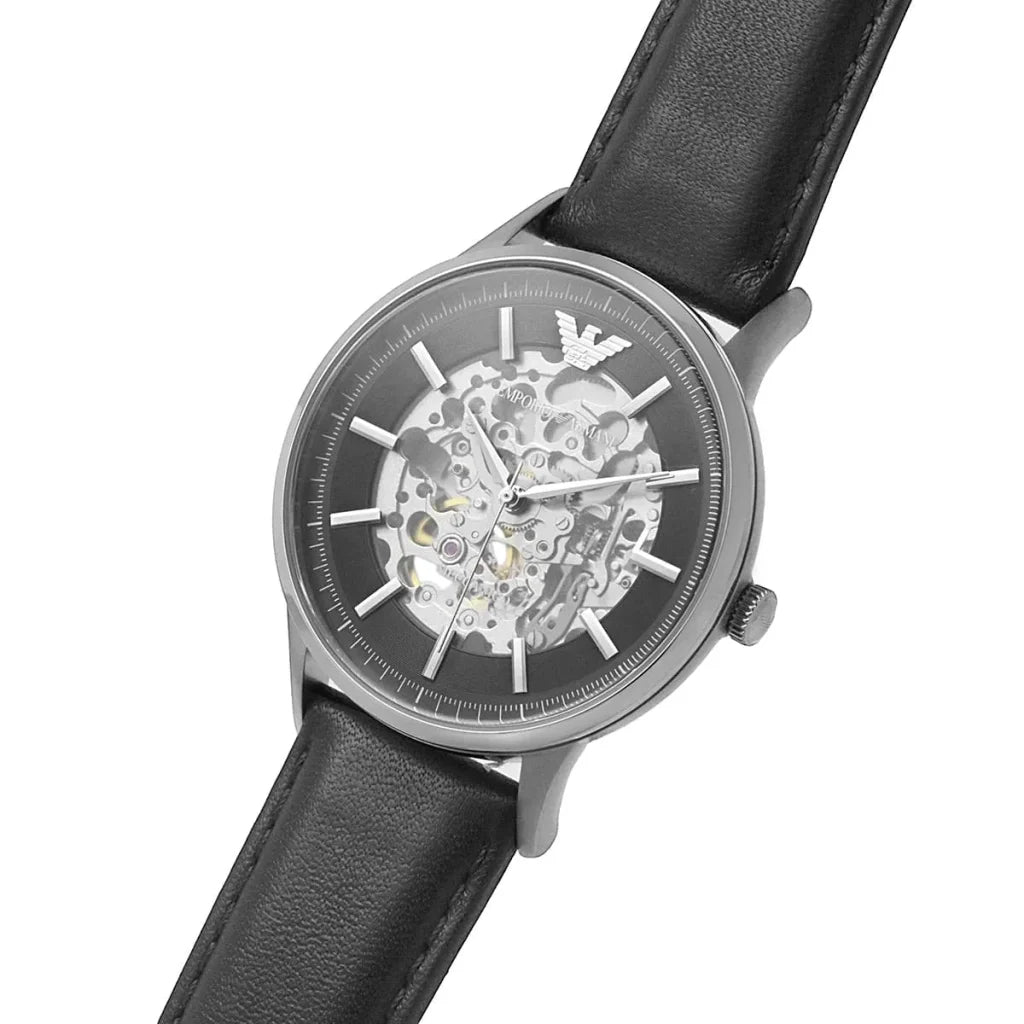 Men's Emporio Armani Automatic Black Leather Strap Watch - AR60038